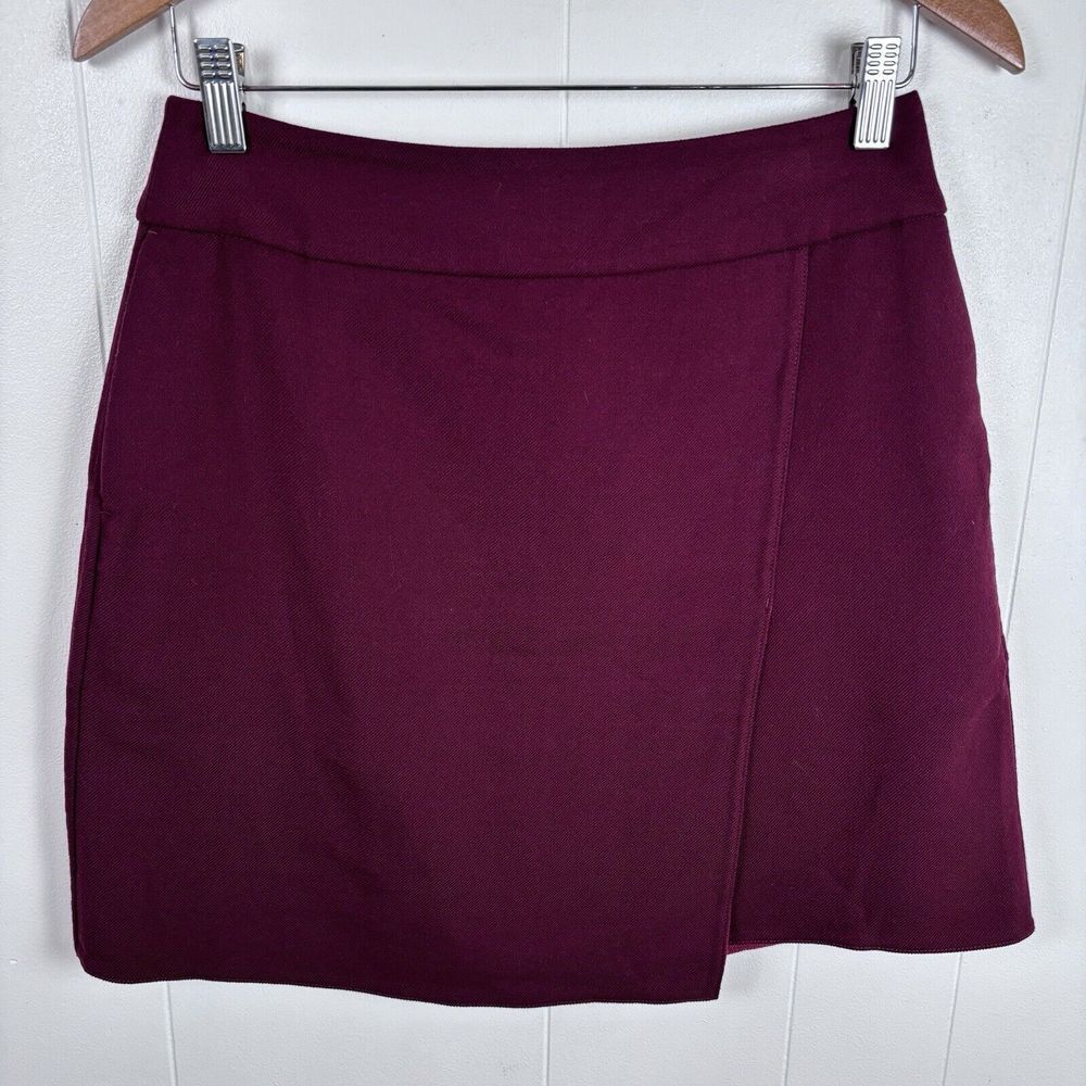 Uniqlo Cranberry Red Twill Mini Skirt Faux Wrap Front Women's Size 6